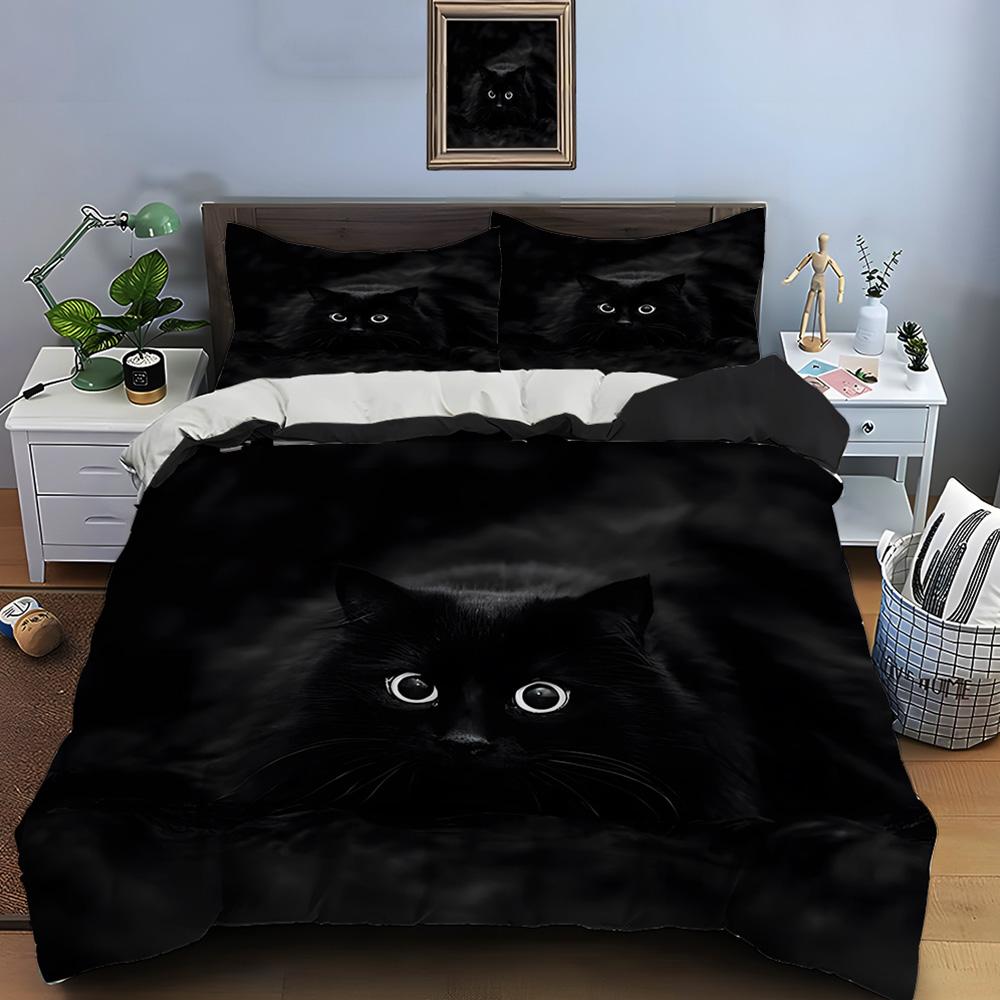 Black Cat Print Bedding Set Duvet Cover 1 Duvet Cover 2 Pillowcases Adult and Kids Bedding Set Luxury Comforter Bedding Sets