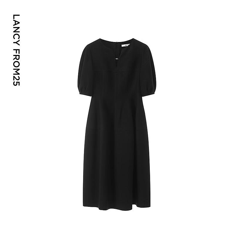 LANGZI Acetate Lantern Sleeve Little Black Dress