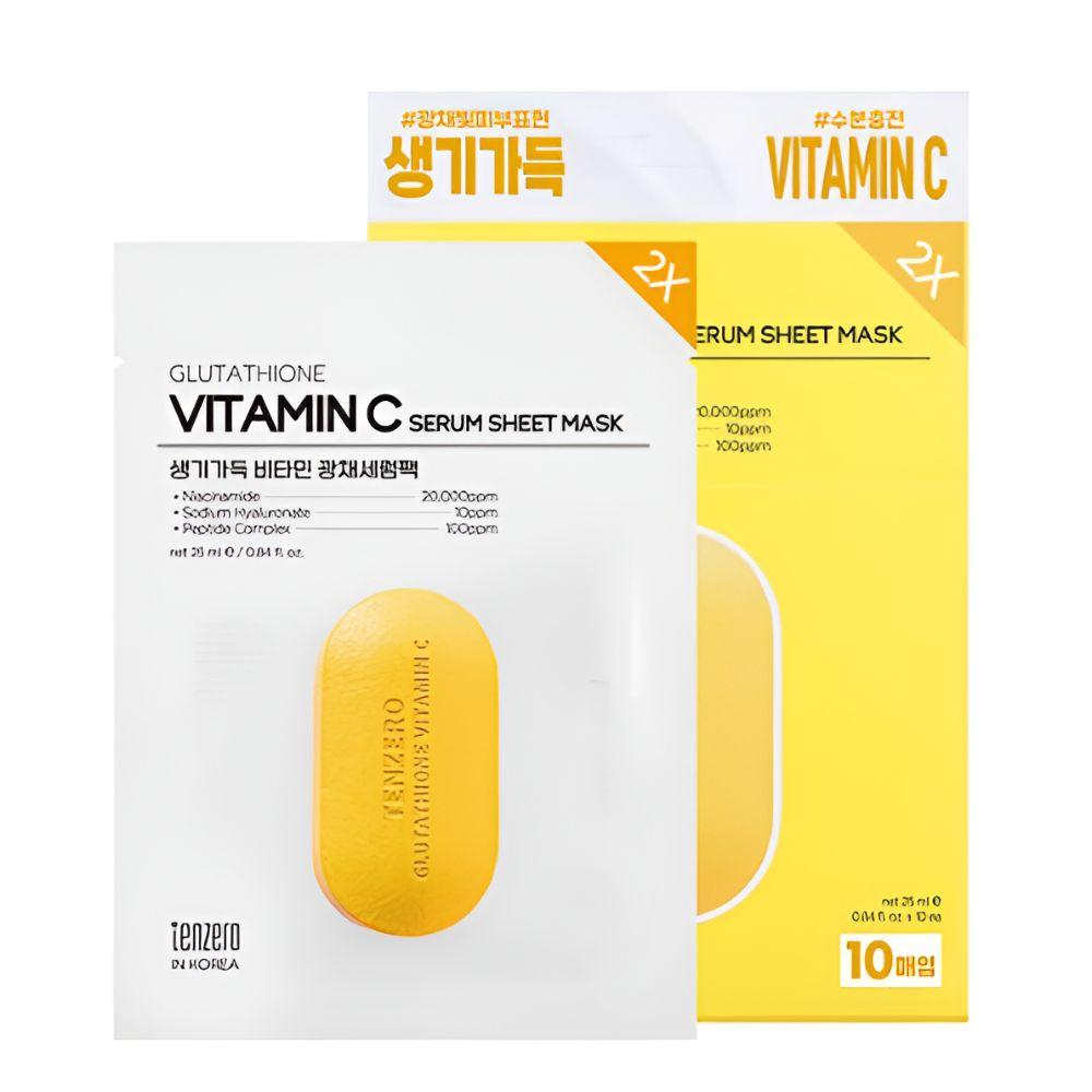 TENZERO Vitamin Radiance Serum Mask Pack Brightening Hydrating Korean Sheet Mask 10 Sheets