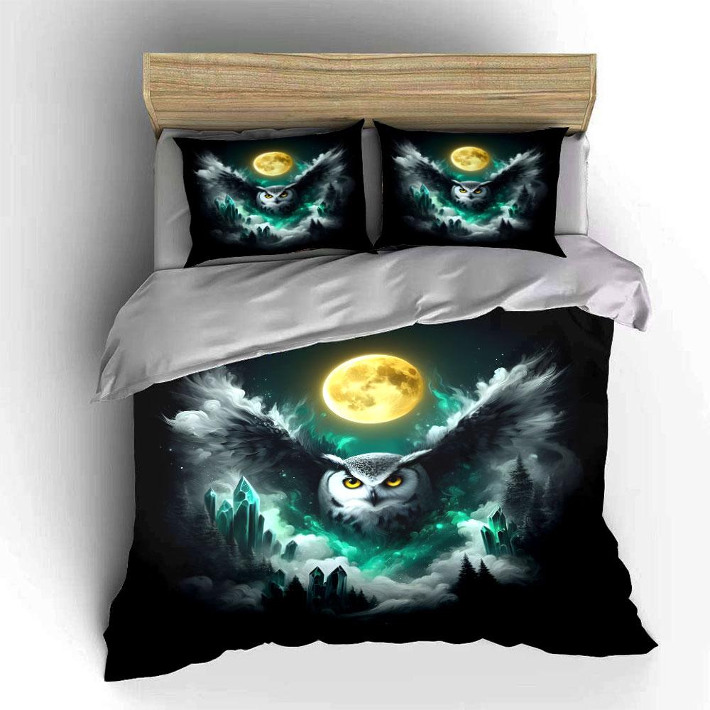 Mystical Owl with Full Moon Bedding Duvet Cover Set  (1*Duvet Cover 2*Pillowcases, without duvet insert)