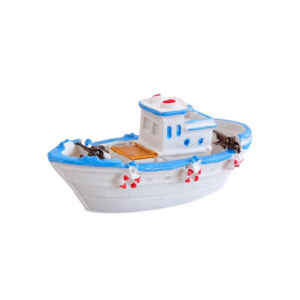 Micro Landscape Blue Boat Model Small Fishing Boat Ornament Sail Boat Figurine  Children's Room
