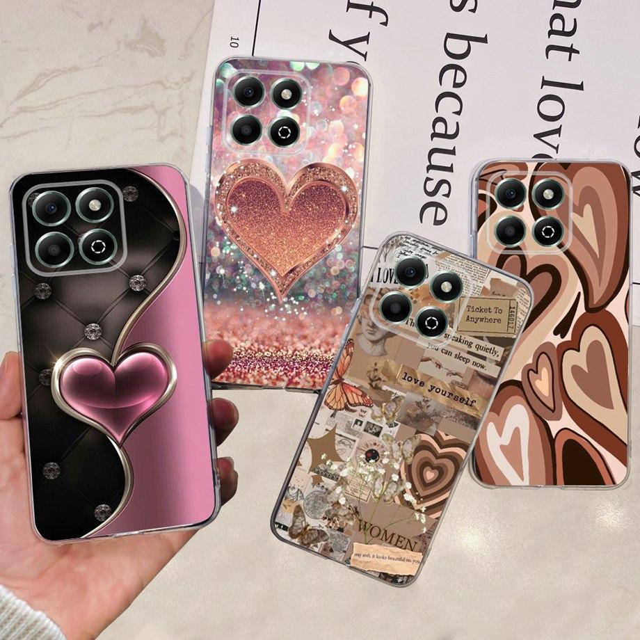Phone Case for Honor X6b / Honor X6a Plus Transparent Shockproof Soft Cover Love Heart Butterfly Marble Bumper Camera Protection