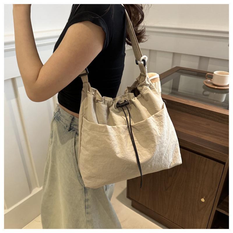 Large Capacity Women Drawstring Tote Bag Japanese Ins Style Casual Crossbody Shoulder Bag for Daily Commute Shopping