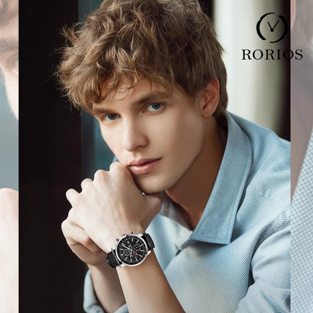 RORIOS Watch Waterproof Analog Luminous Date Display Multifunctional Quartz Stopwatch Calendar Stylish Sports Watch Watch for Man Brown Band Black A