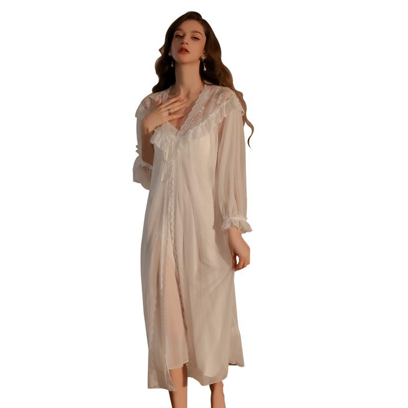 Women's Silky Mesh Push Up Padded Cami Sleep Dress with Robe Lounge Set