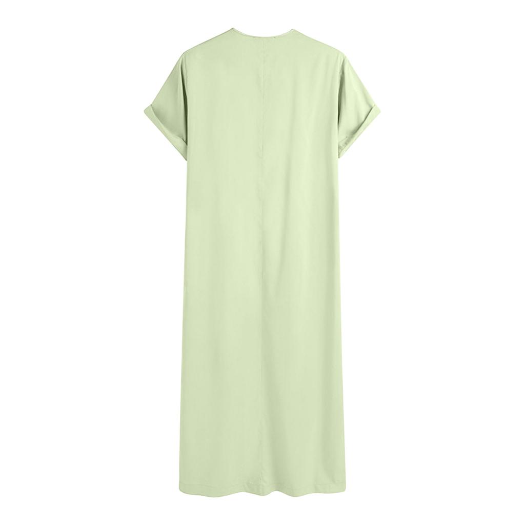 Short Sleeve Robes Thobe Pure Color Jubba Gowns Muslim Kaftan Men Arab East Islamic Long Robe Middle