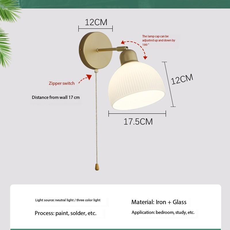 Lampă de perete nordică cu întrerupător pentru locuit Decor de lux Lampă de lectură de noptieră Abajur din sticlă Iluminare interioară cu LED
