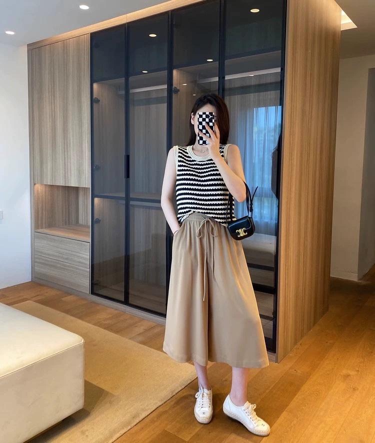 Hochtaillierte Eisseiden-Hose mit weitem Bein für Damen - Sommer Schlankmachend, Koreanischer Stil, Lockere Passform, Birnenform-freundlich, Rockhose mit Kordelzug