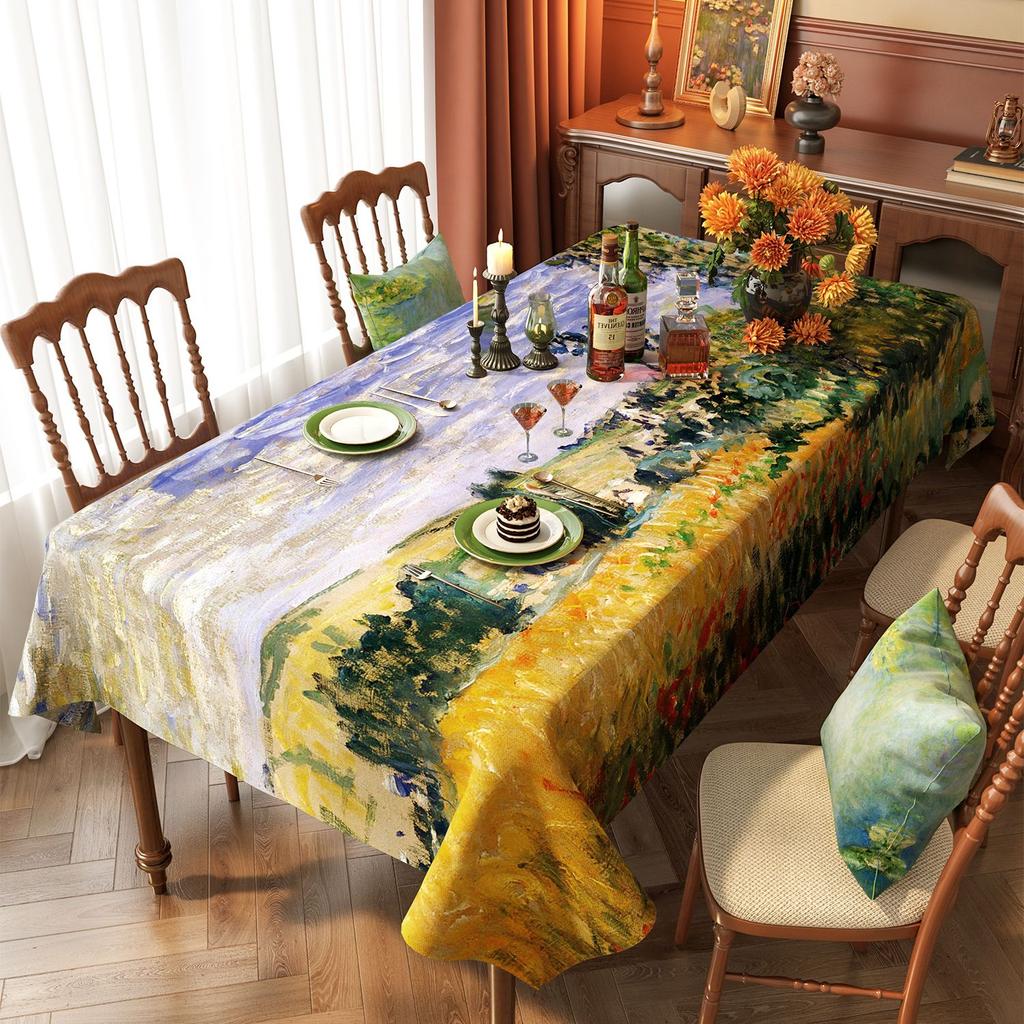 Van Gogh-Style Oil Painting Tablecloth: Waterproof, Grease-Resistant, No-Wash, Light Luxury, High-End Artistic Rectangular Dining Tablecloth