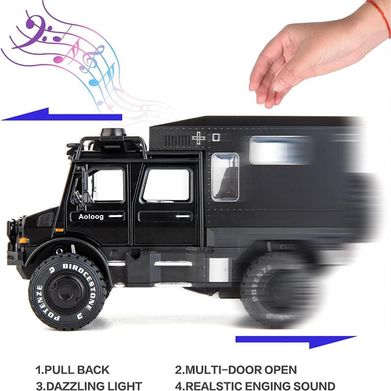 1:Model auta Benz Unimog v měřítku 28, Autíčko s tlakovým odléváním, Otevřené dveře, Světlo a zvuk, Chlapci Hračky Děti Dospělí Dárky