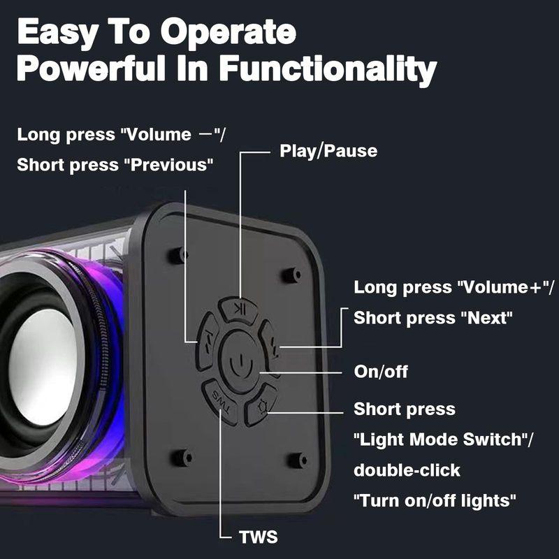 Transparent Mecha Speakers Bluetooth 5.0 Wireless Double Bass Diaphragm Subwoofer Music TWS RGB Light Mini Party Loudspeaker