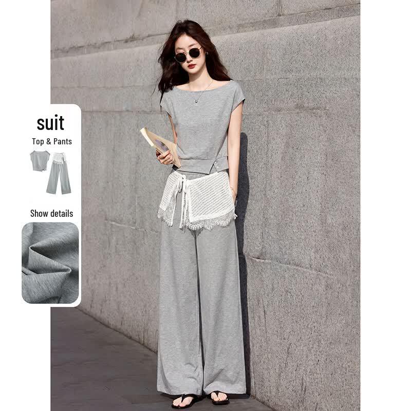 Awakened Paradise Summer Sleeveless T-shirt & Wide-Leg Pants Set M