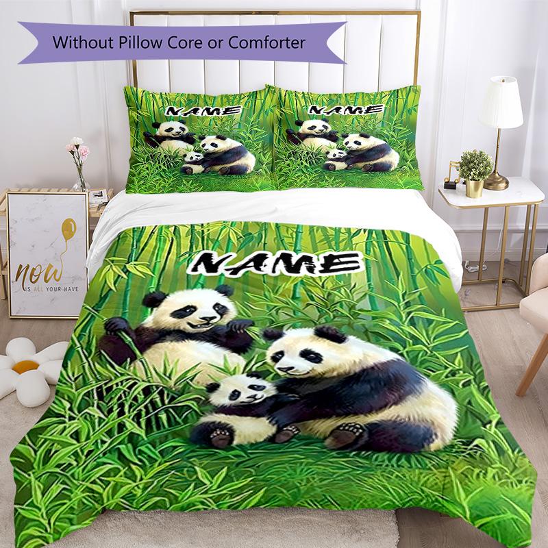 Panda Family Customize Your Name Bedding Set Breathable Duvet Cover With Pillowcases Decorative Bed Linen For Bedroom Home Decoration Birthday Gift