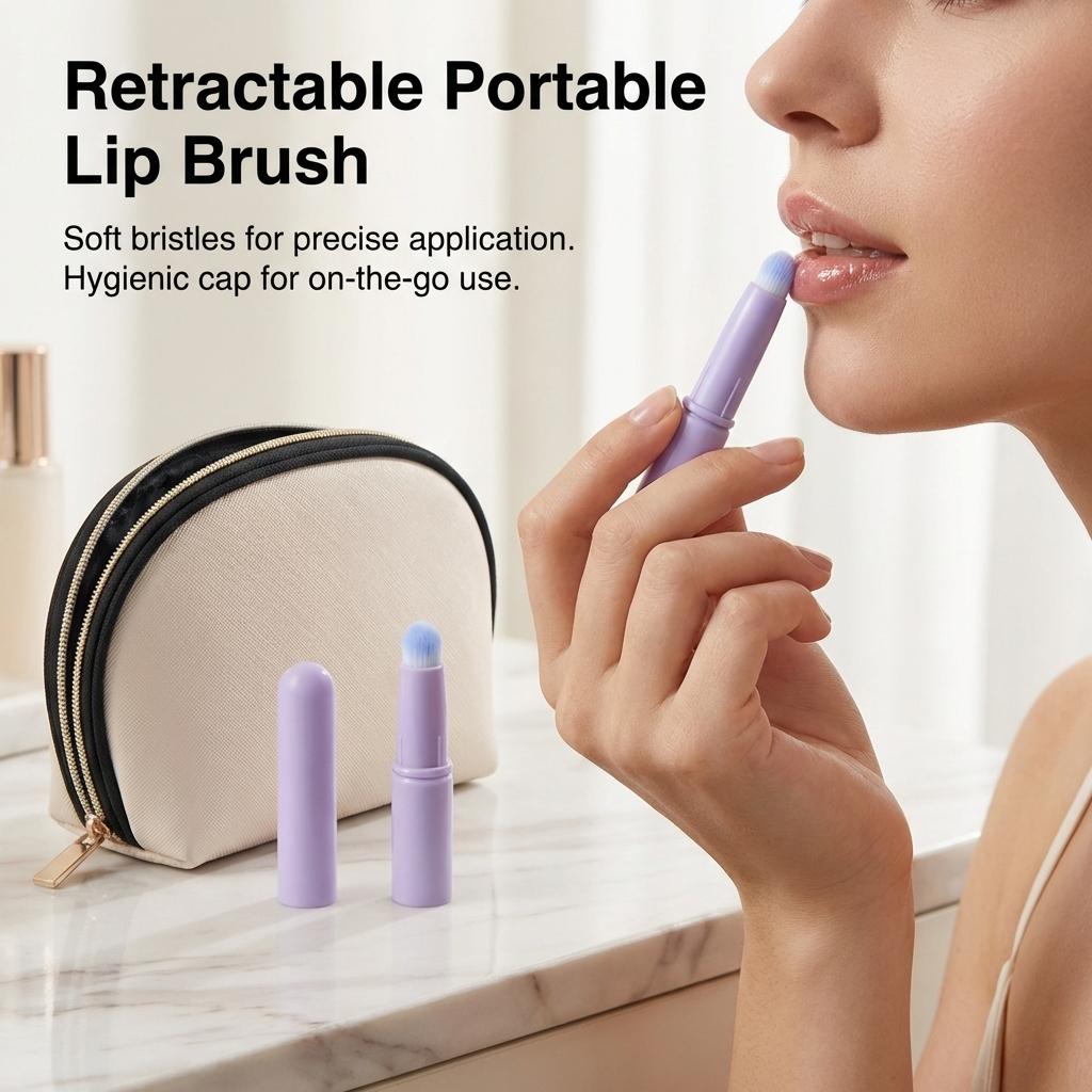 Lip Brush With Cover Soft Synthetic Bristles Portable Makeup Tool For Lip Contouring And Blending