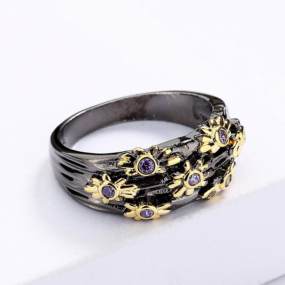 Stamp Newest Creative Fashion Trendy Two-Tone Gold-Plated Light Gun Color Ring For Ladies Engagement Wedding Jewelry Gift