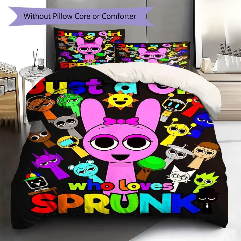 Just A Girl Who Loves Sprunki Colorful Cartoon Character Print 3 Pieces Duvet Cover Set Game Anime Bedding Bedroom Decor Without Pillow Core Comforter
