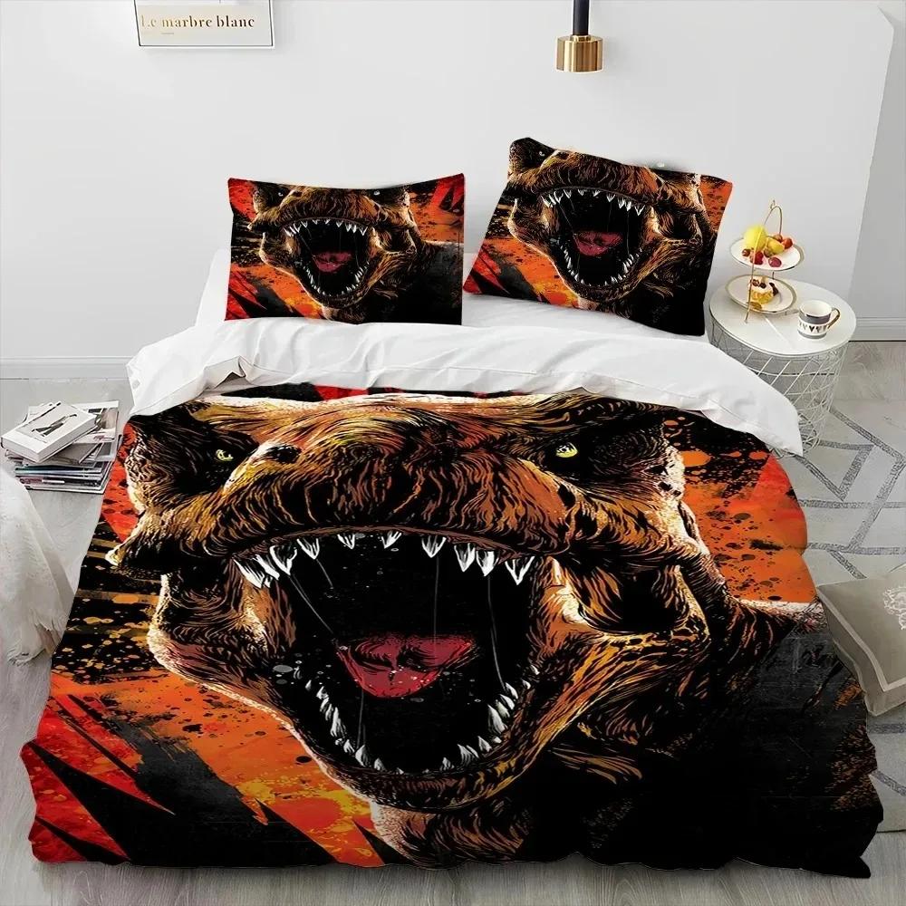 3D Cartoon Dinosaur Illusion Comforter Bedding Set,Duvet Cover Bed Set Quilt Cover Pillowcase,Queen Bedding Set For Boys Gift