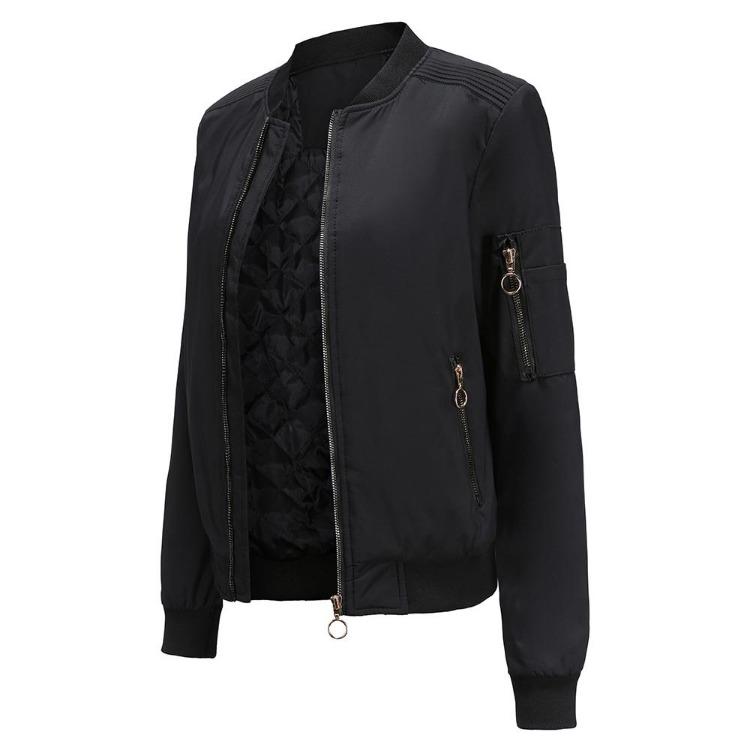 Bomber Jacket Women Thin Casual Zipper Long Sleeves Side Pockets Autumn Spring Outer Wear