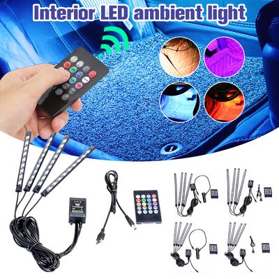 One Set(4pcs Light Tube) LED Car Interior Ambient Light USB Backlight Music Control RGB Party Auto Decorative Atmosphere