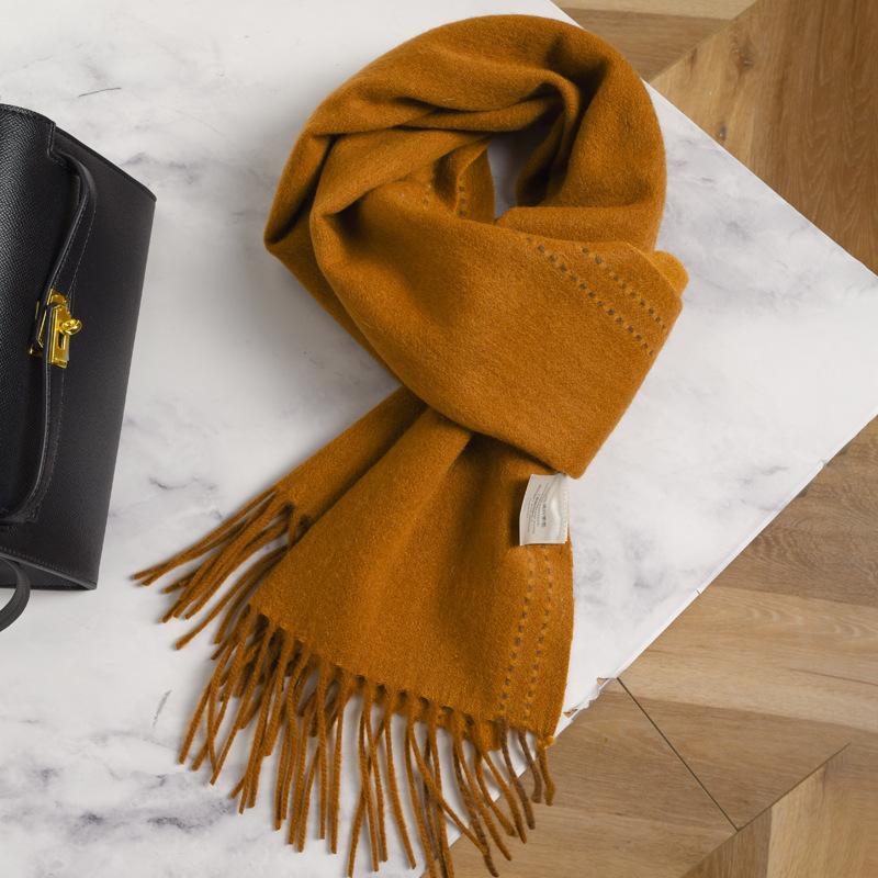 Temperament + green beard solid color wool scarf men's and women's winter long versatile plus fringed shawl