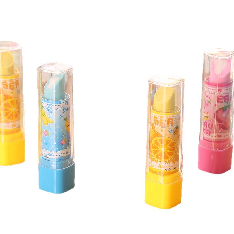 Cartoon Fruit Lipstick Erasers Set for Primary Students - Cute Stationery and Learning Prizes in Multiple Styles