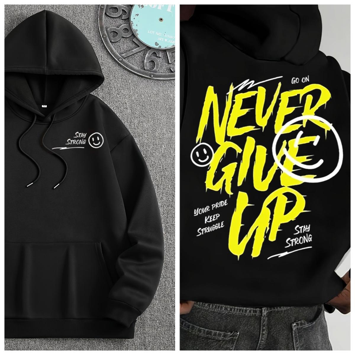 

Осень/Зима Мужская Винтажная Худи с Графикой NEVER GIVE UP Модная Уличная Одежда Худи Unseix Свитшот Флис Оверсайз Повседневная 3XL