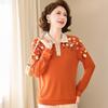 Floral Print Long-Sleeve Lapel Knit Top for Women