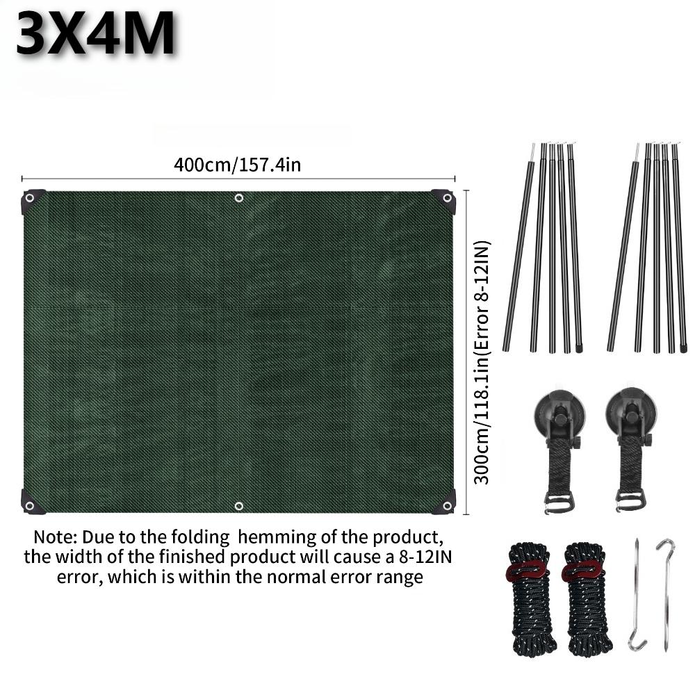 PE Car Awning Canopy with Pole Kits Anti-UV Waterproof for Car SUV Universal Tent Awning Shade Sun Shelter Rooftop Camping Tarps