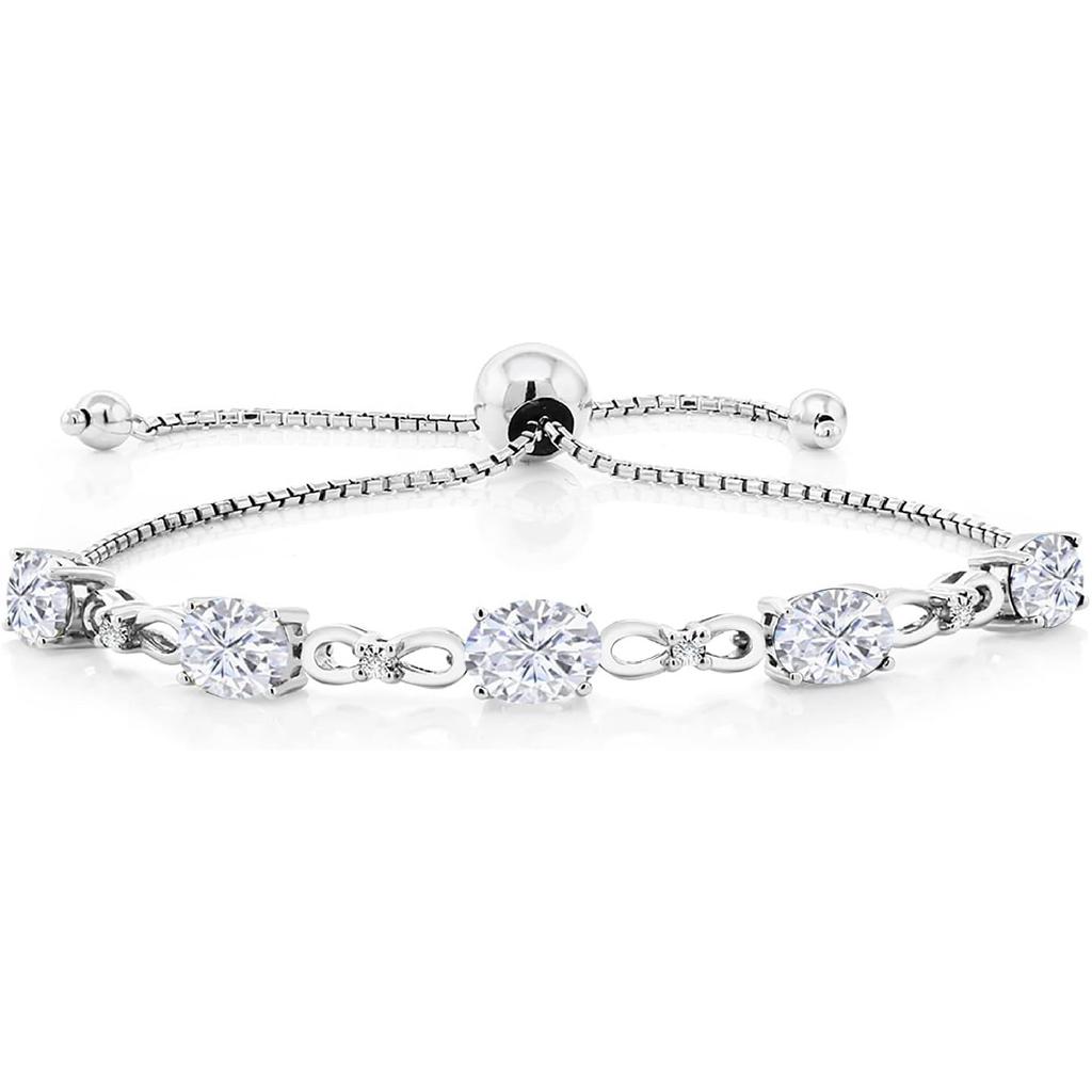 Gem Stone King 3-6 Cttw Gemstone Birthstone and Accent Lab Grown Diamond Tennis Bracelet For Women | 925 Sterling Silver | 7X5MM Oval | Adjustable