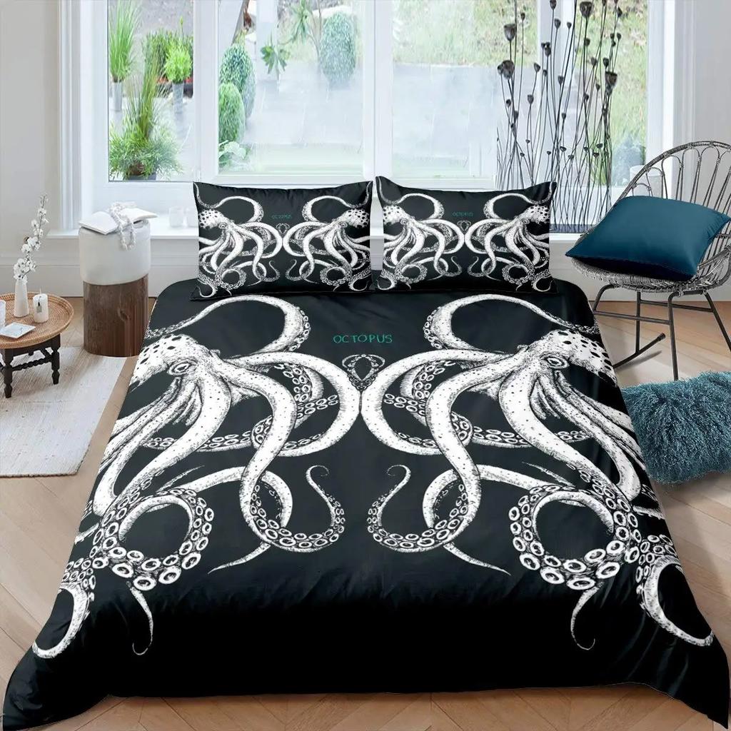 Octopus Duvet Cover Set Teal Blue Octopus Tentacles Twin Bedding Set Sealife Ocean Sea Animal Queen King Polyester Quilt Cover