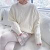 Crew neck sweater women's autumn and winter lazy style loose design soft waxy knitted sweater top effect
