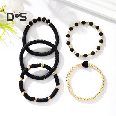 5 Pcs Bohemian Bracelets Polymer Clay Multi-layer Stacking Heart Beads Contrast Color Jewelry for Beach Work Party Vacation