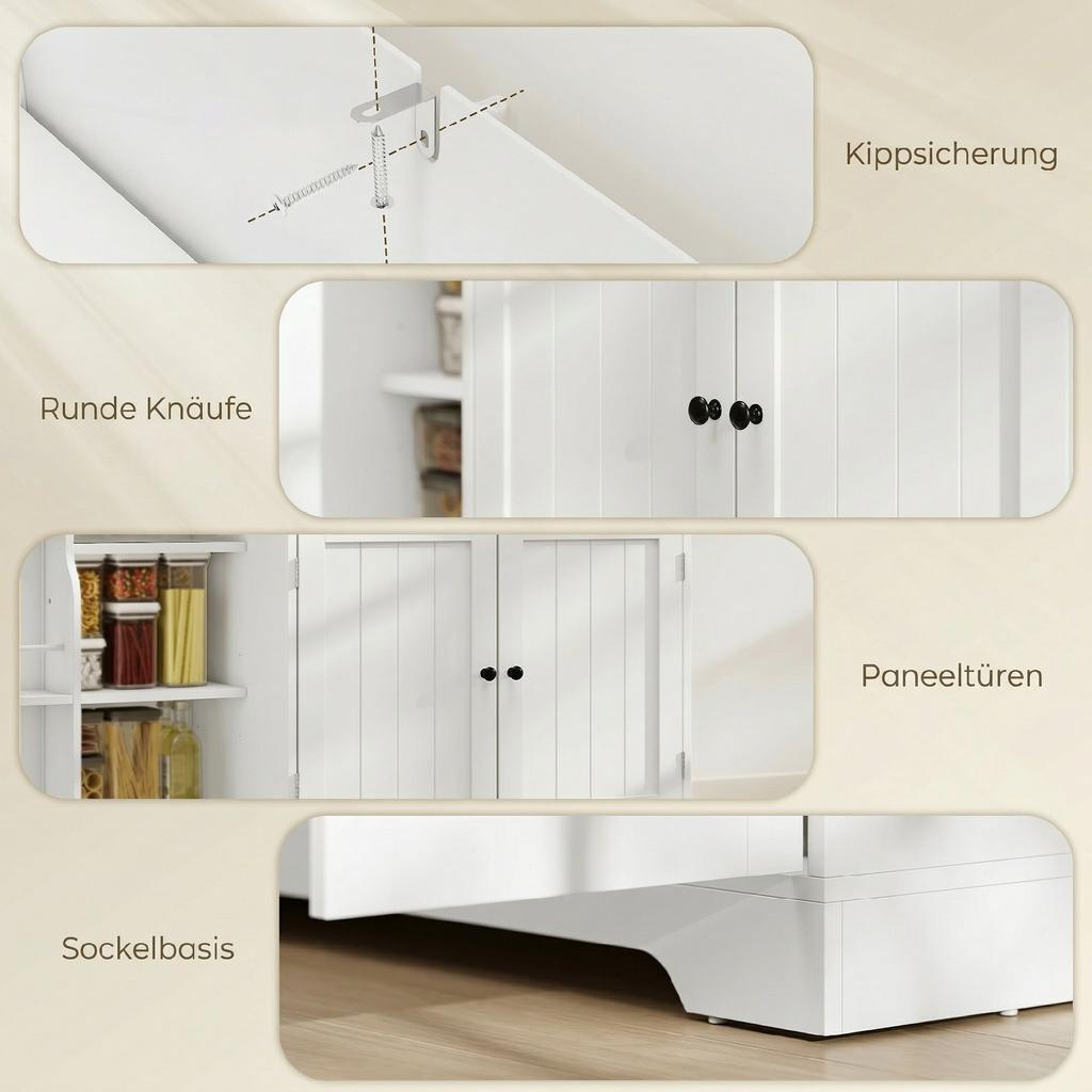 Credenza Moderna da Cucina con Cassetto, Ripiani Regolabili, Dispensa Piccola da Cucina con Scomparti a Porta, Bianco