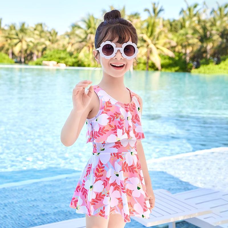 

2023 Girls Floral Princess One-Piece Swimsuit for Summer M (90-100 cm)