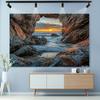 Ocean Cave Sunset Beach Tapestry Rocky Shoreline Sea View Wall Hanging Coastal Decor Living Room Art Print