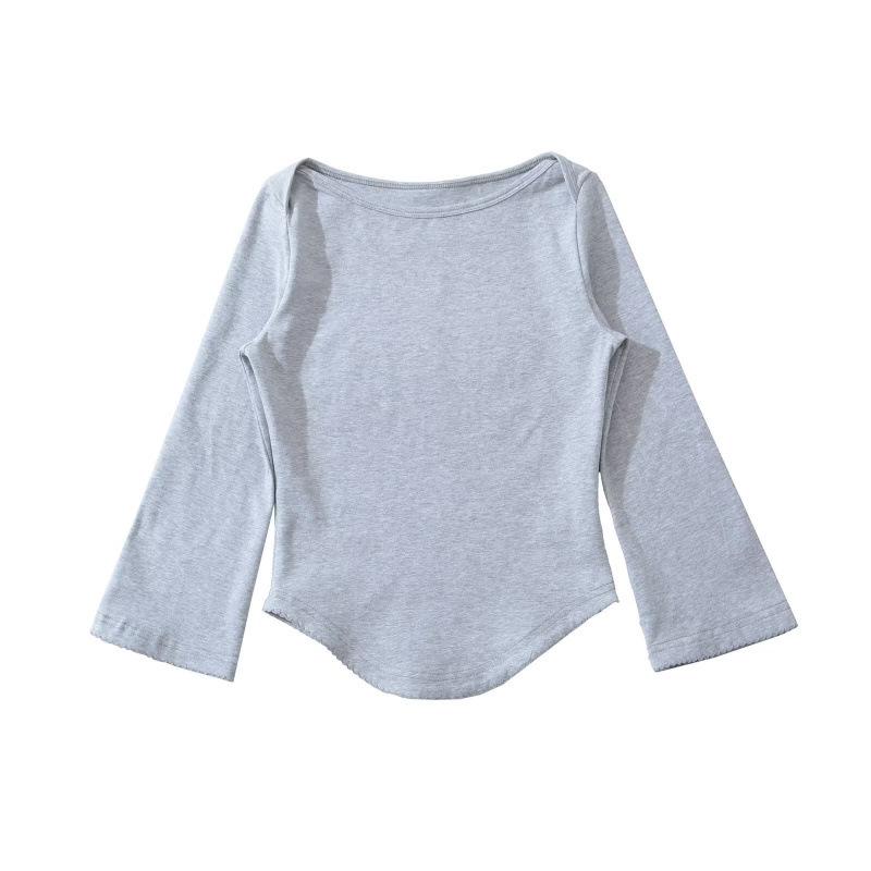 

2026 Spring Arrival: European & American Style Slim Fit Versatile Cotton Embroidered Long Sleeve T-Shirt Large сірий колір