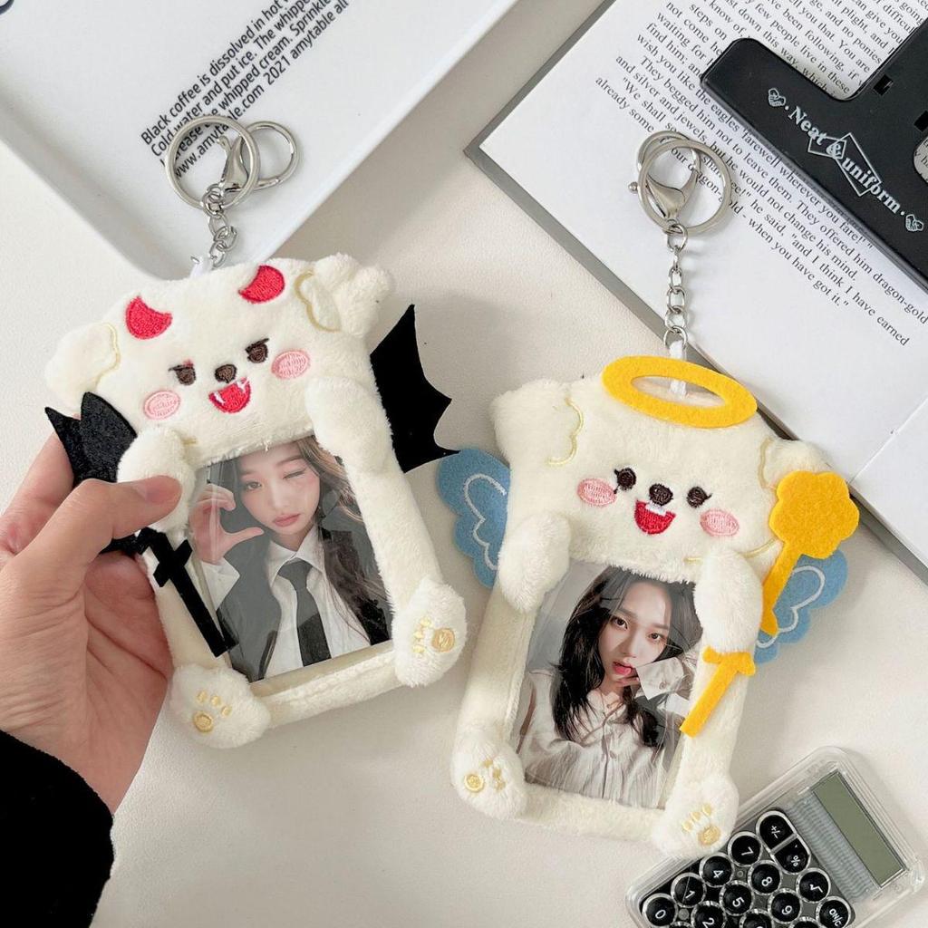 Angel & Devil Plush Card Holder: Korean Style Polaroid & Idol Photo Display Pendant for Couples