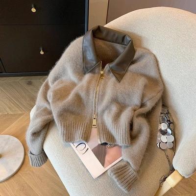 Fashionable Knitwear with Zipper for Women  Short Style Sweater Jacket with Design