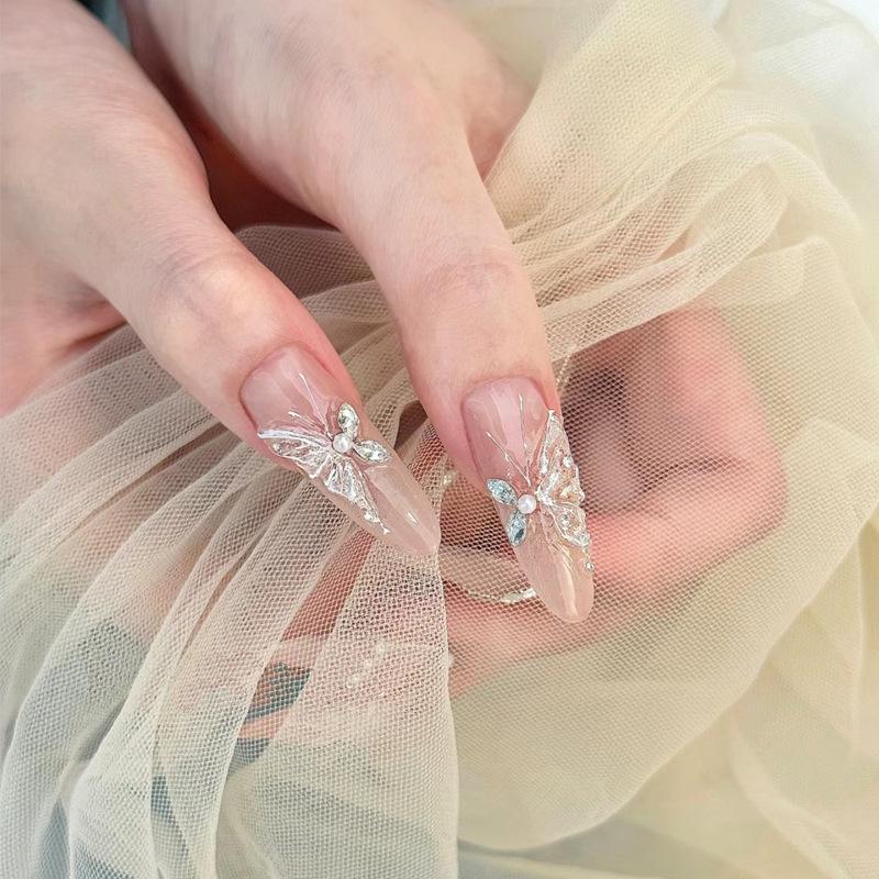 Wearing Nail Advanced Sense Spring and Summer Flash Diamond Butterfly Handmade Nail Piece Spice Girl Wearing Nail Piece