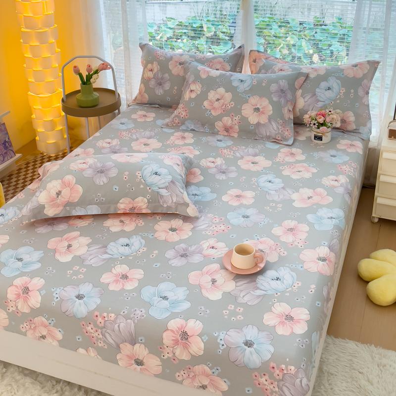 1pc 100%Cotton Bed Sheet Flower Printed Mattress Cover Single/Queen/King Fitted Bedsheet Double Bed Sheets (without pillowcase)