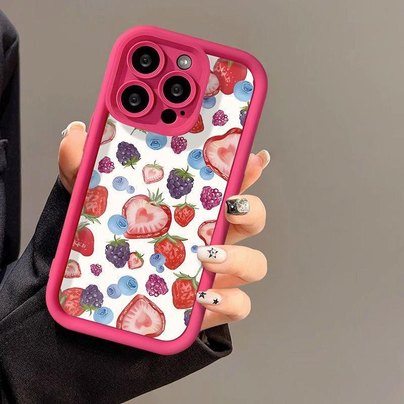 Colorful Strawberry iPhone Case: Compatible with iPhone 12-16 models, precise cutouts, and anti-fall protection.