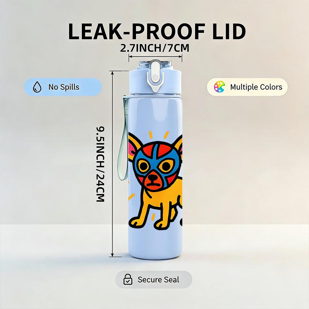 1PC Color Chihuahua Dog Cartoon Bust 750ml Color Plastic Water Bottle Leakproof Flip Straw Lid For Sports Office Home Use