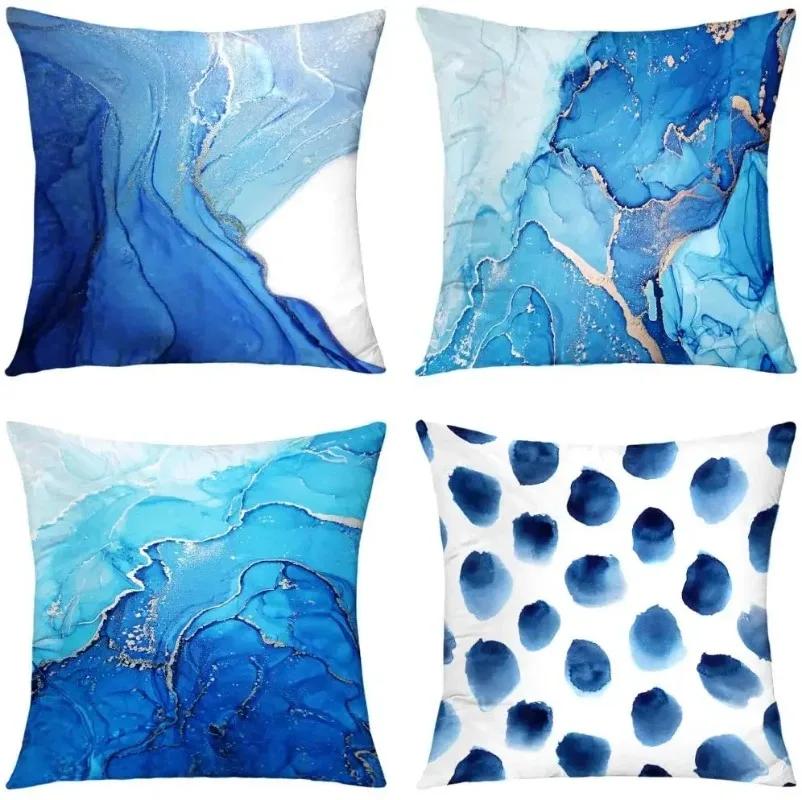 Modern Abstract Cushion Cover Gray Blue Teal Agate Marble Hug Gold Foil Pillow Cover Home Decor Pillowcase Sofa Throw Pillows