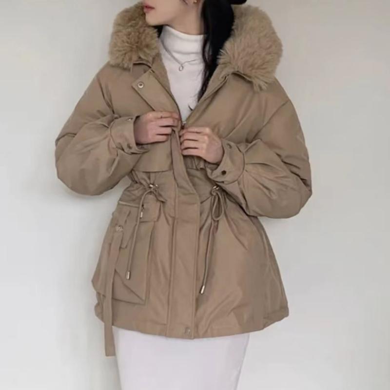 Winter Korean Fashion Warm Elastic Waist Overcoat Women Hoodie Casual Loose Thick Coat Female New Design Aesthetic Long Sleeve Vintage