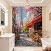 French Paris Eiffel Tower Shower Curtain Oil Painting European City Street Landscape Modern Romantic Vintage Scenery Pink Floral