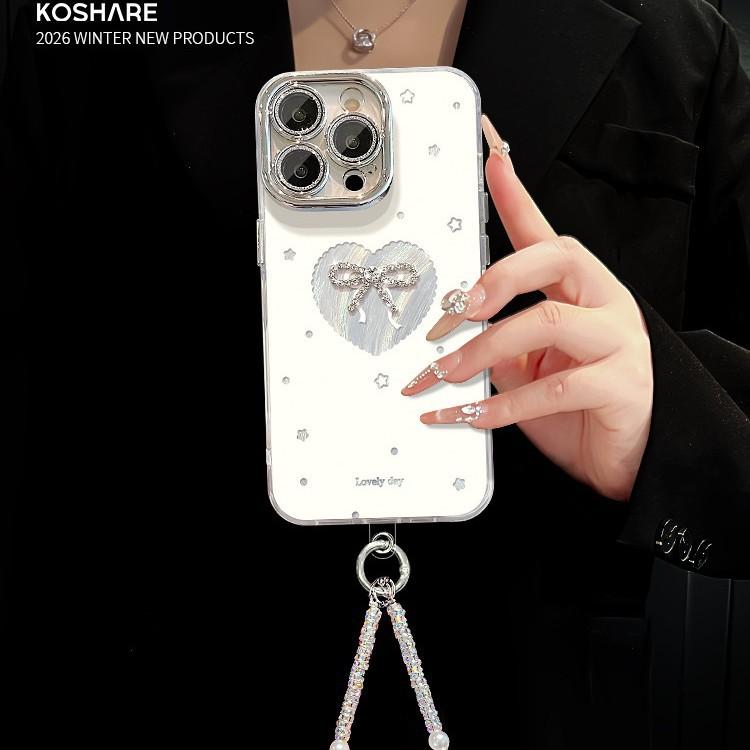 Love bow chain is suitable for Apple 17 feather yarn mobile phone case iphone15promax new 16 high value.