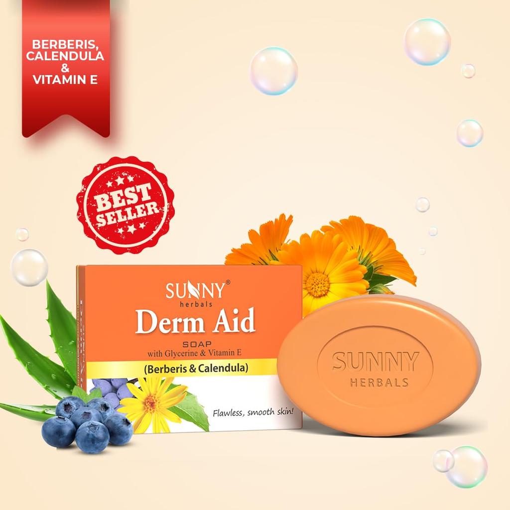 Sunny Herbals Derm Aid Soap 75 gm X Pack of 6 | Soothes Dry Skin & Calms Irritation with Herbal Care
