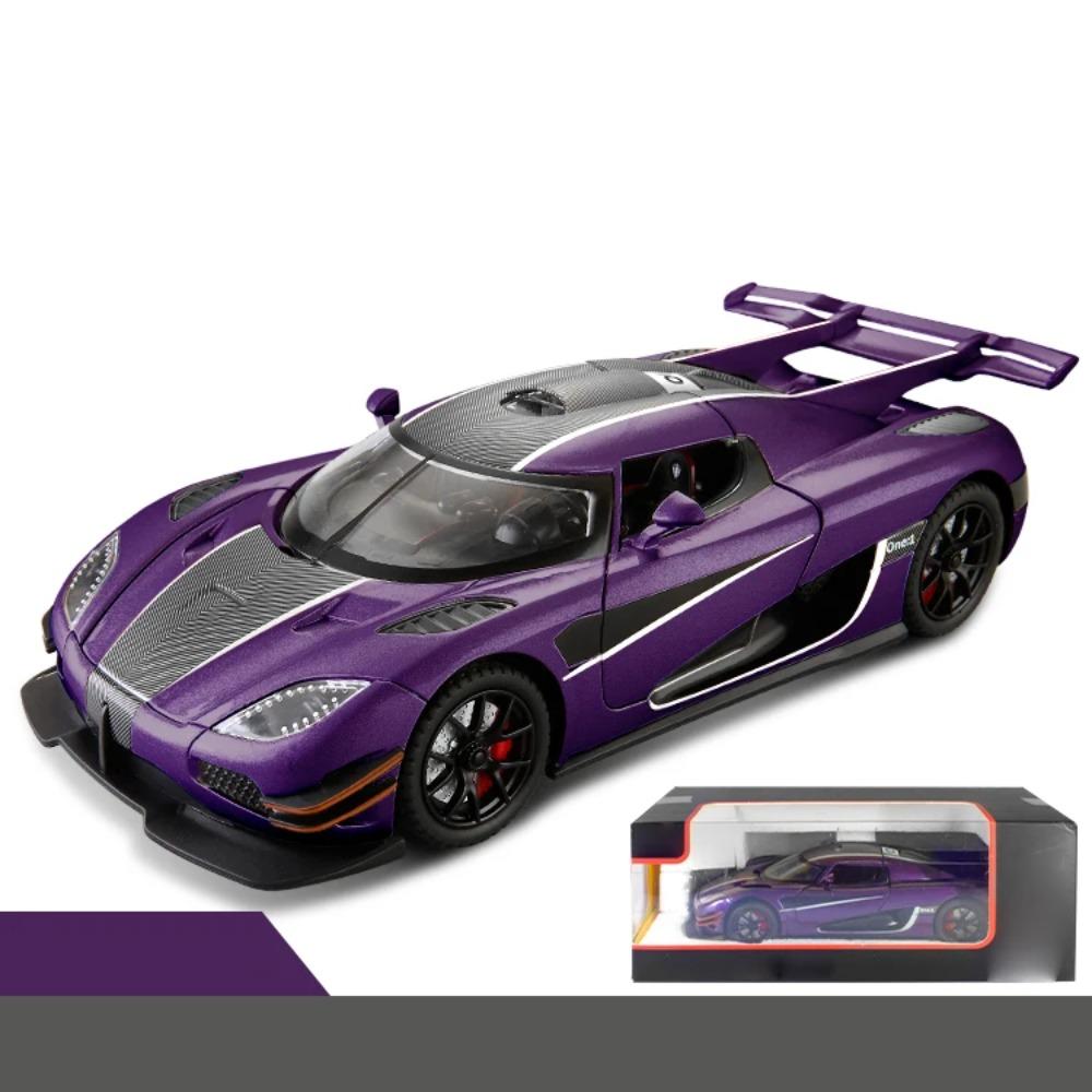 1/24 Koenigsegg ONE 1 Rotor Door Supercar Diecast Alloy Model Car Sound and Light Pull Back Outdoor Collections Ornaments Birthday Gift Boy