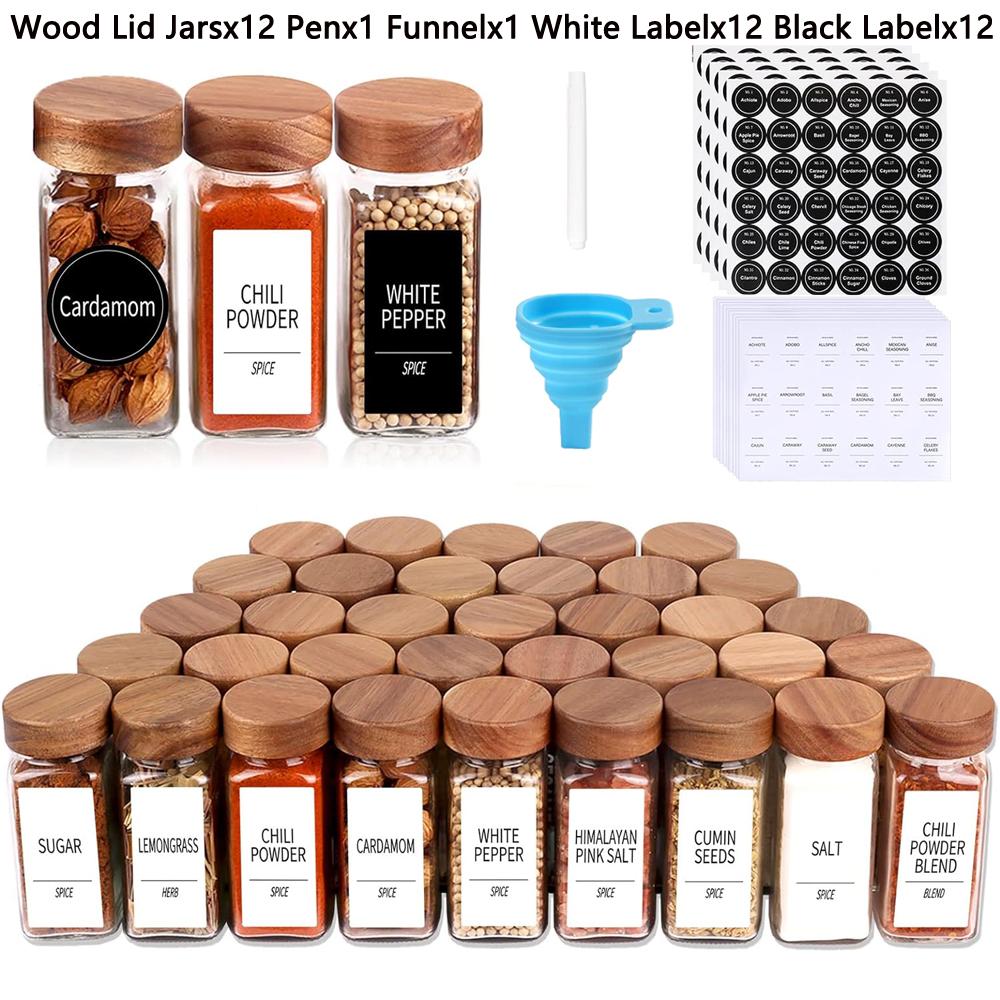 

Spice Jars with Label 4oz Seasoning Containers Glass Spice Jars with Bamboo/Wood Lids Spices Container Set,Seasoning Organizer
