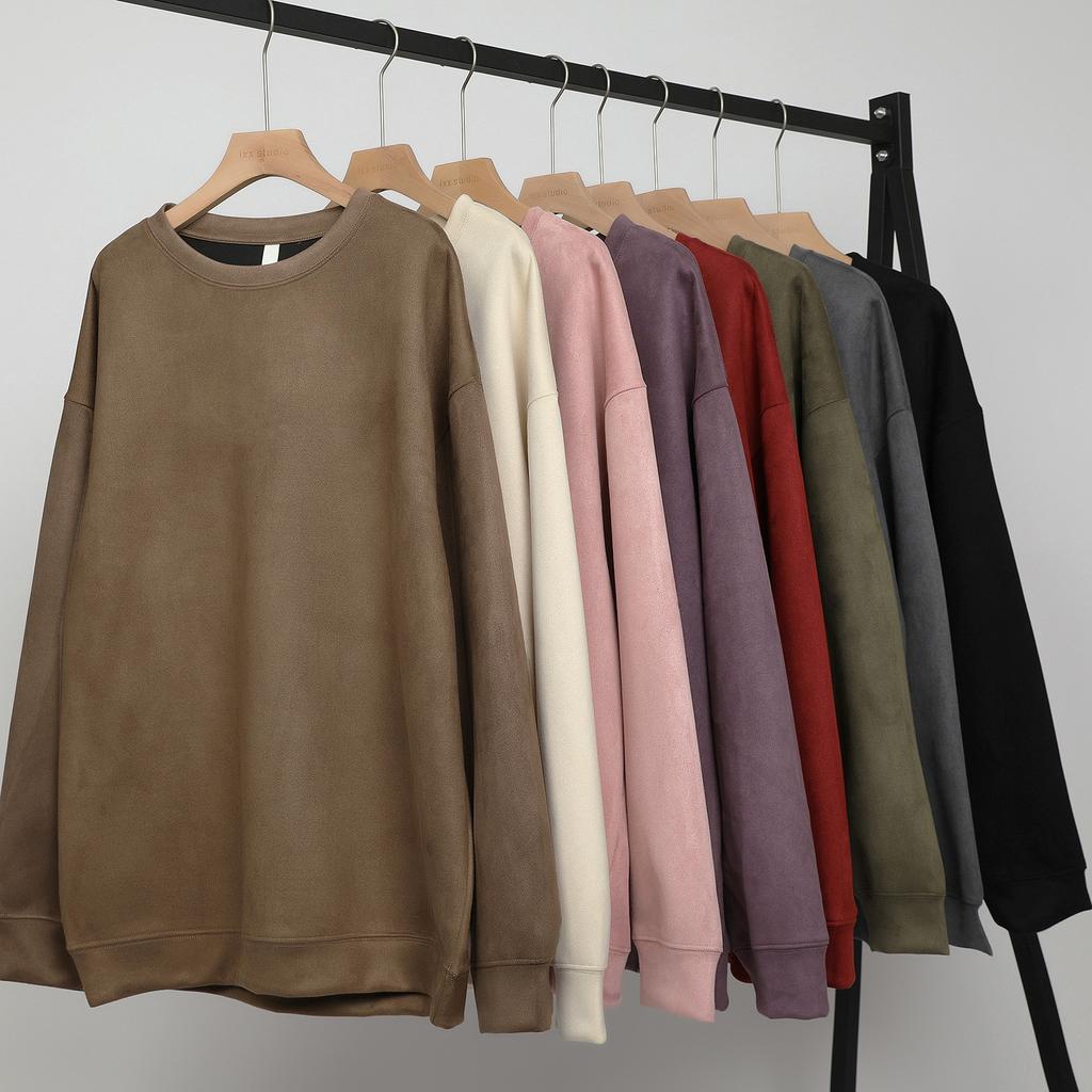 Sweater Men's Spring and Autumn American Retro Crew Neck Top Loose Solid Color Teen Casual Bottom Shirt